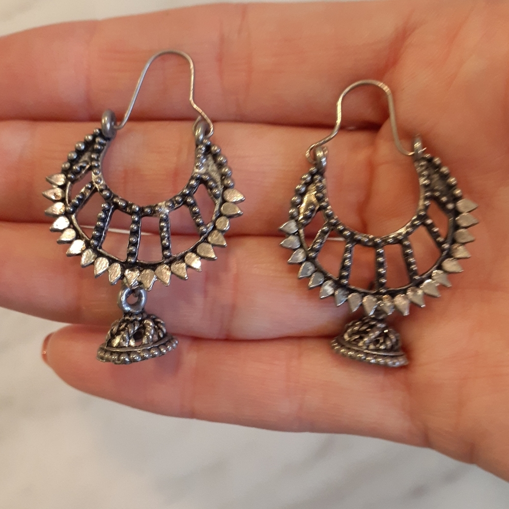 Silver Gunmetal Earrings From India